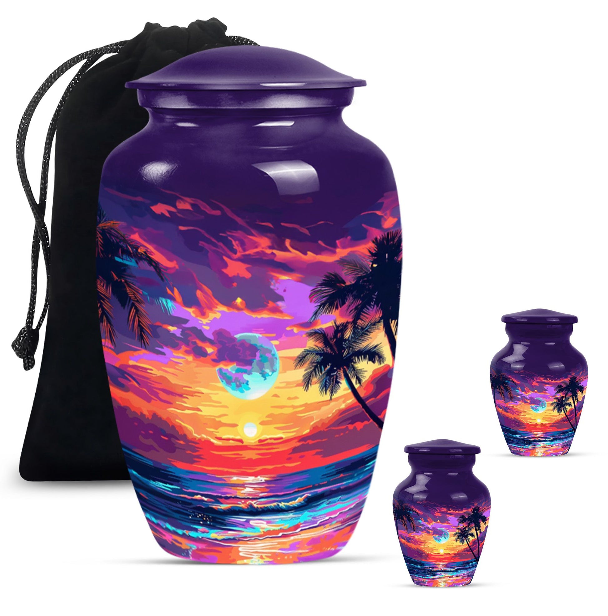 Sunset Theme Large Urn With 2 Keepsake Urn