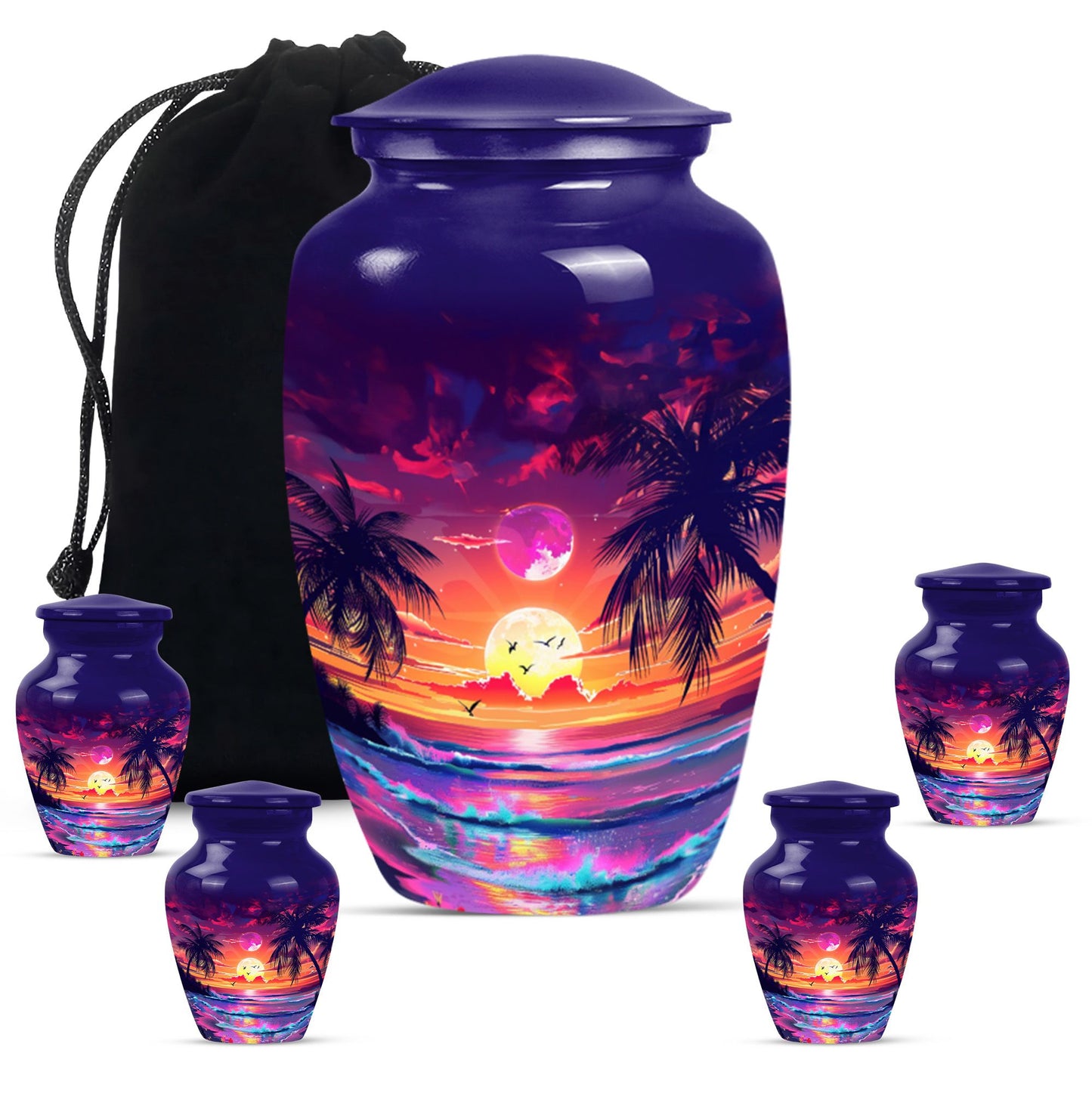 Sunset Theme Large Urn With 4 Keepsake Urn