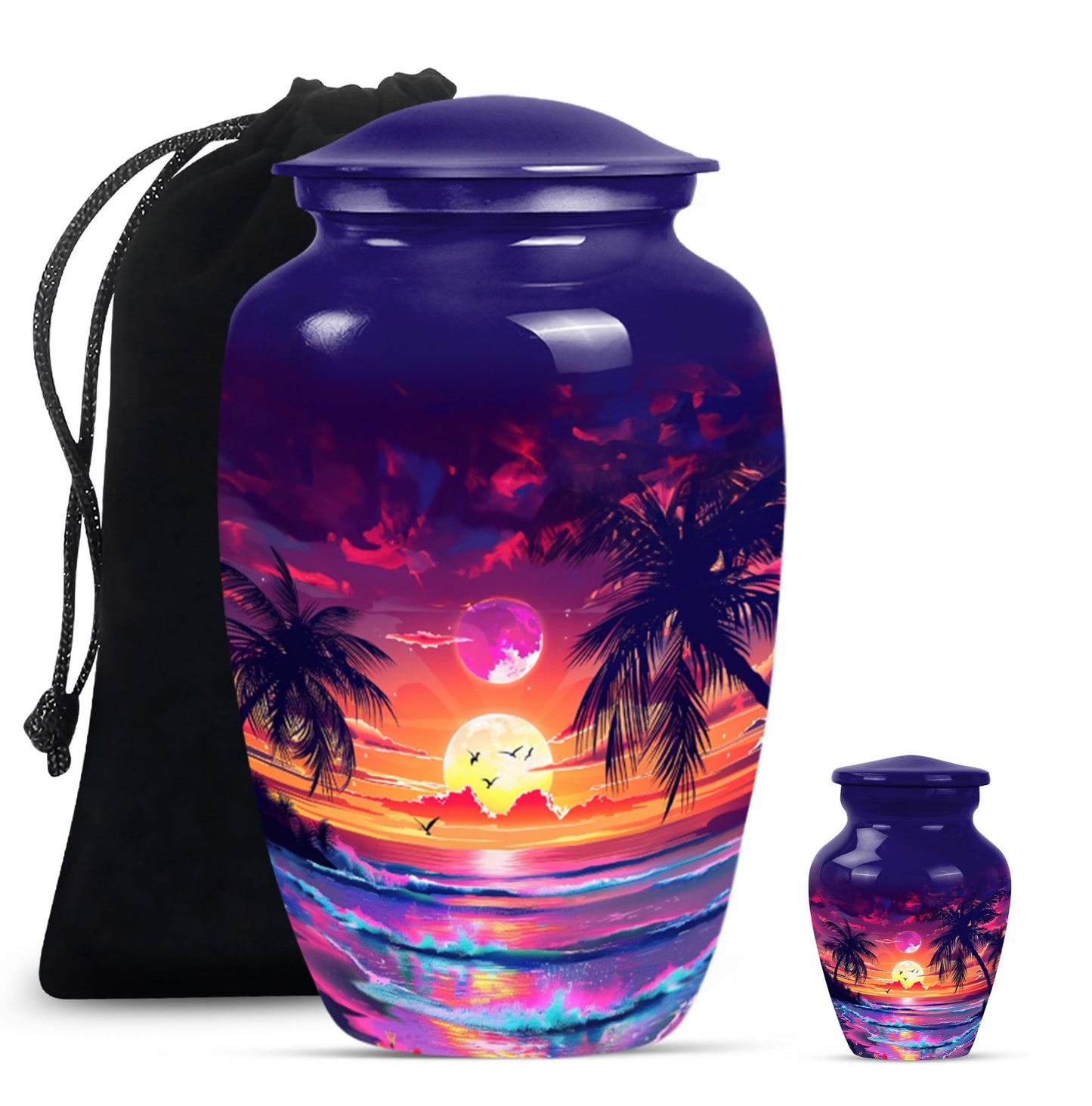 Sunset Theme Large Urn With 1 Keepsake Urn