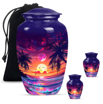 Sunset Theme Large Urn With 2 Keepsake Urn