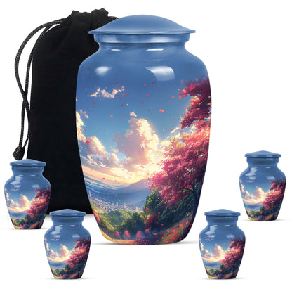 Sunset Theme Large Urn With 4 Keepsake Urn