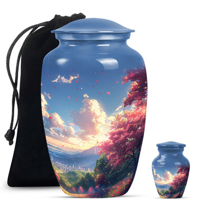 Sunset Theme Large Urn With 1 Keepsake Urn