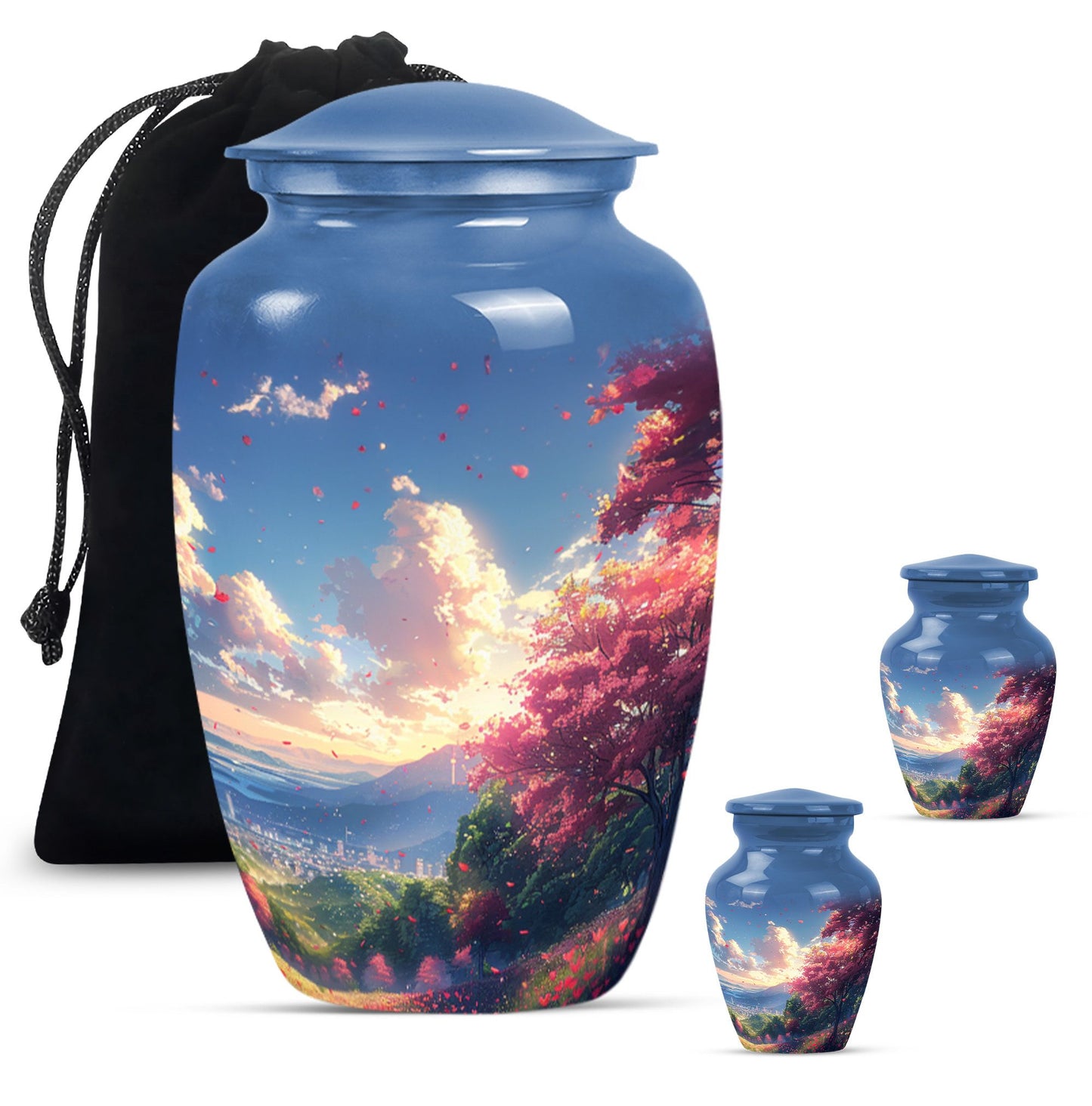 Sunset Theme Large Urn With 2 Keepsake Urn