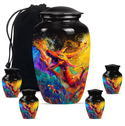 Dragon Theme Large Urn With 4 Keepsake Urn