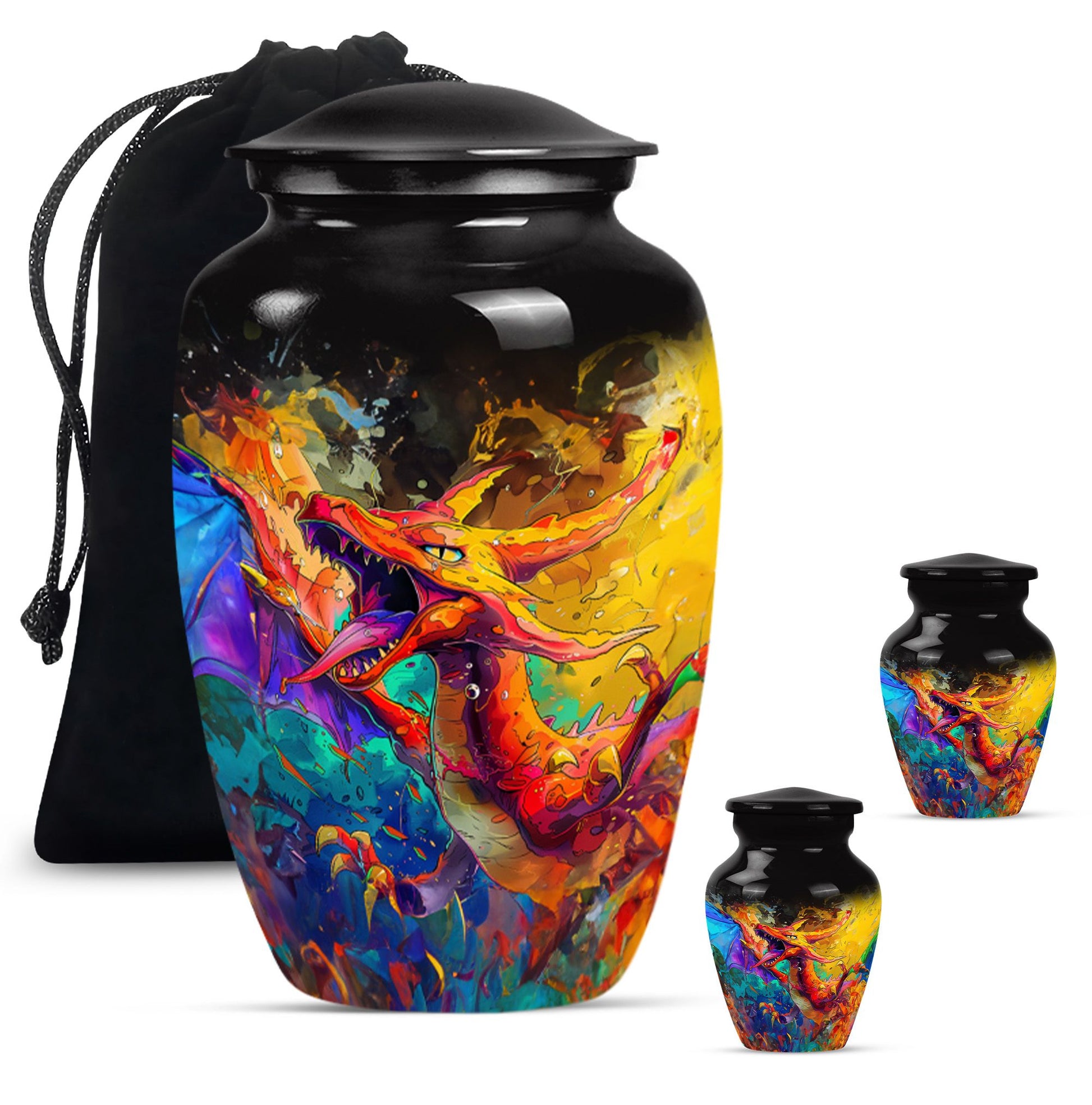 Dragon Theme Large Urn With 2 Keepsake Urn