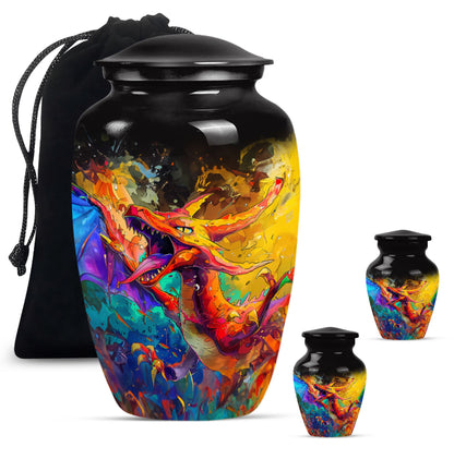 Dragon Theme Large Urn With 2 Keepsake Urn