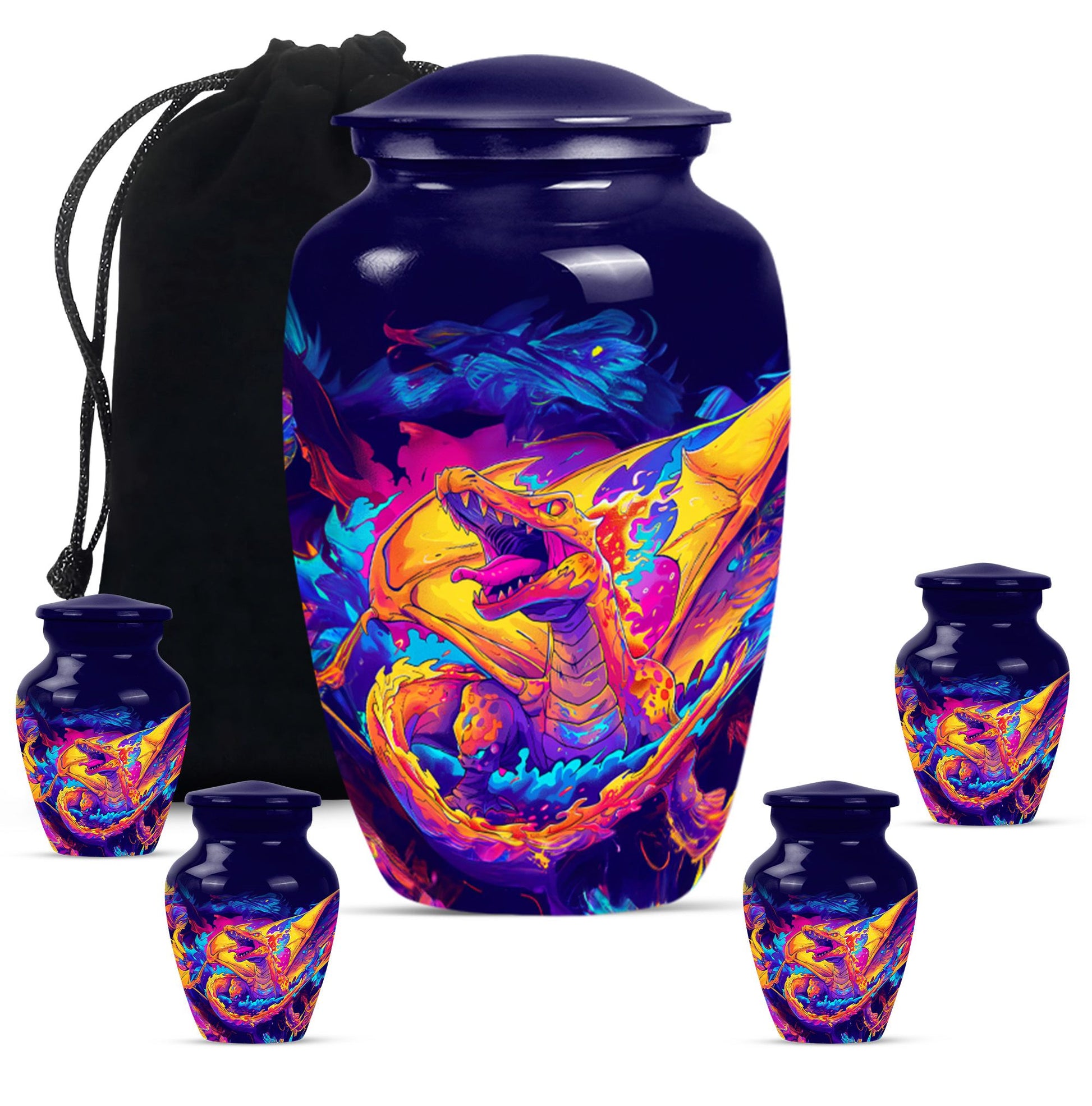 Dragon Theme Large Urn With 4 Keepsake Urn
