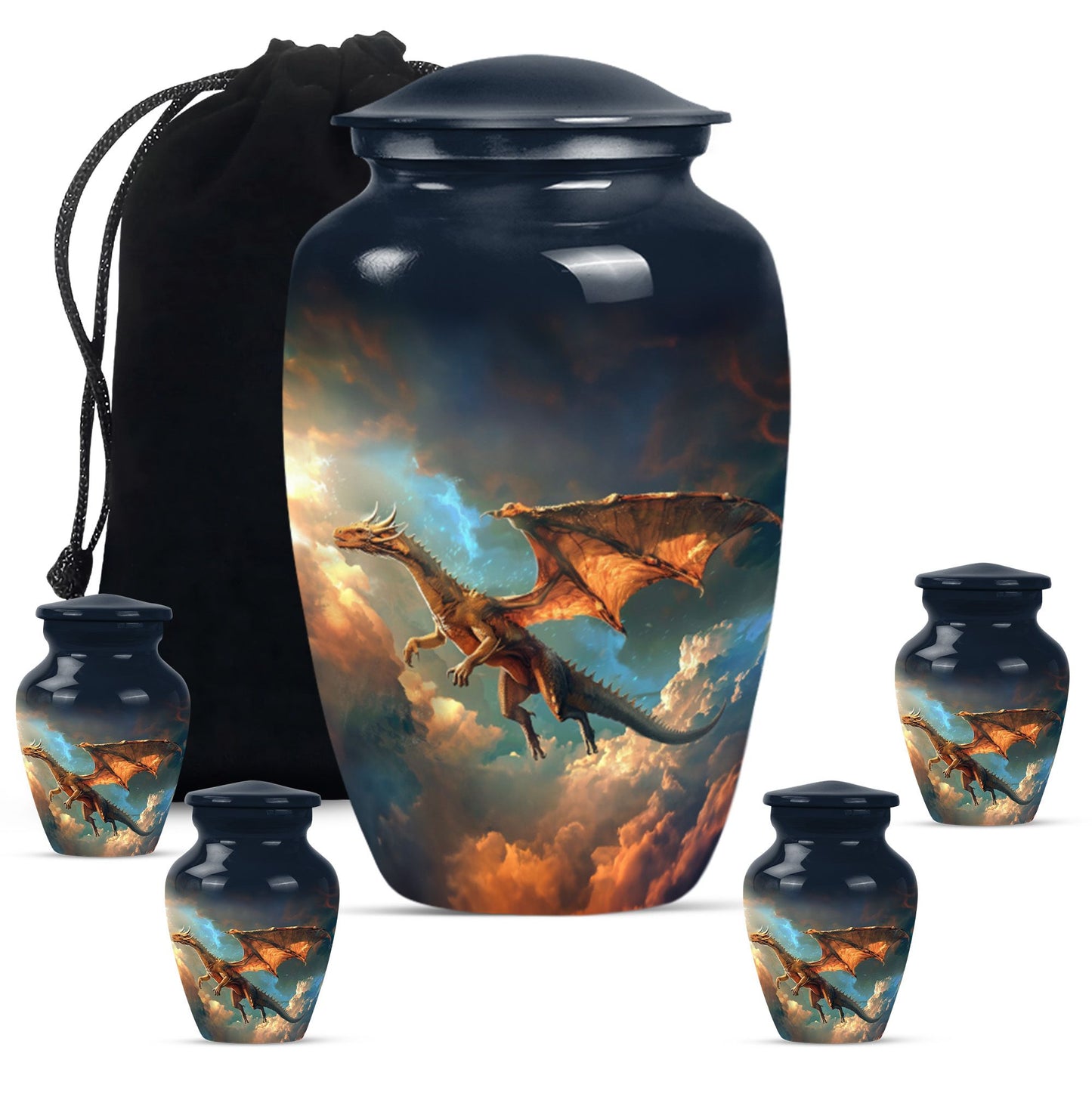 Dragon Theme Large Urn With 4 Keepsake Urn