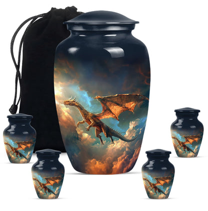 Dragon Theme Large Urn With 4 Keepsake Urn