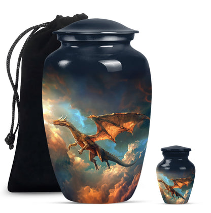 Dragon Theme Large Urn With 1 Keepsake Urn