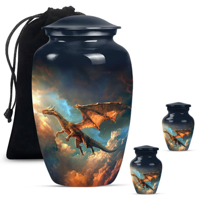 Dragon Theme Large Urn With 2 Keepsake Urn
