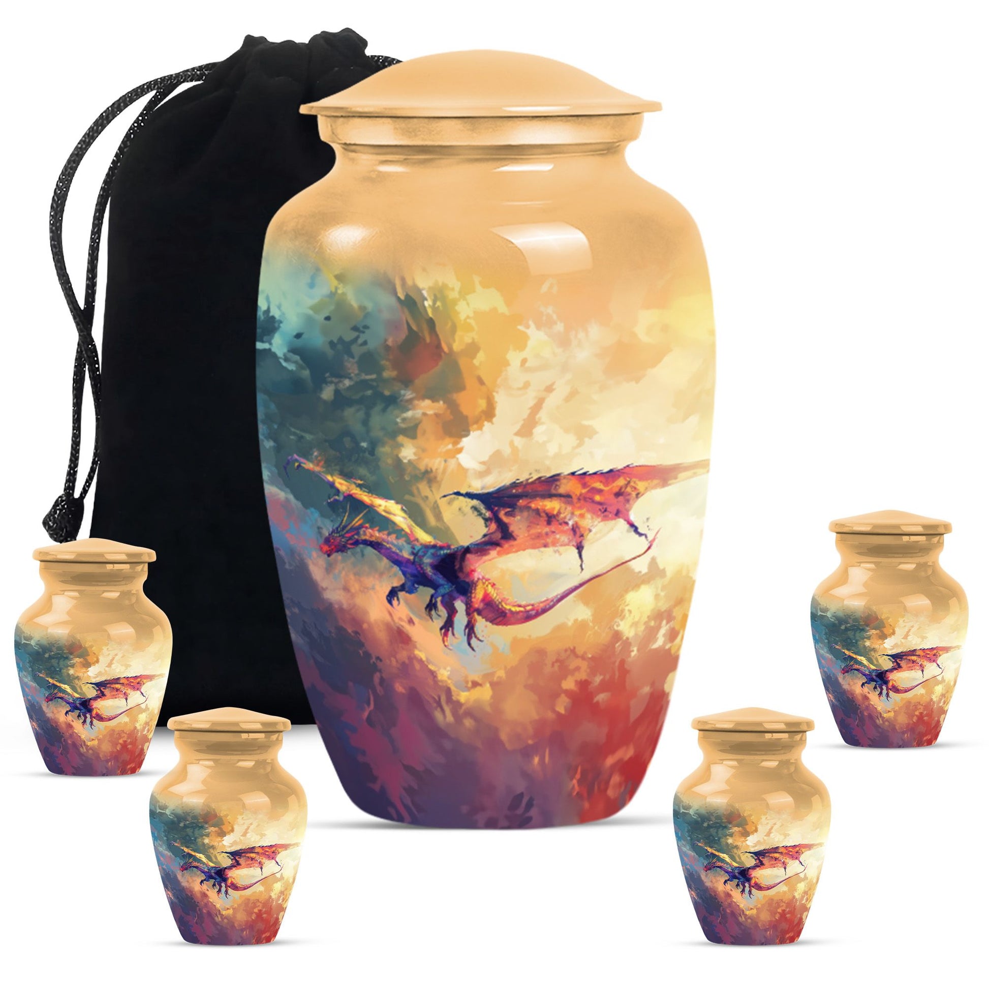 Dragon Theme Large Urn With 4 Keepsake Urn