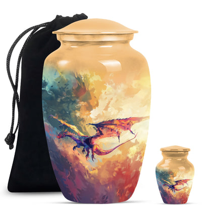 Dragon Theme Large Urn With 1 Keepsake Urn