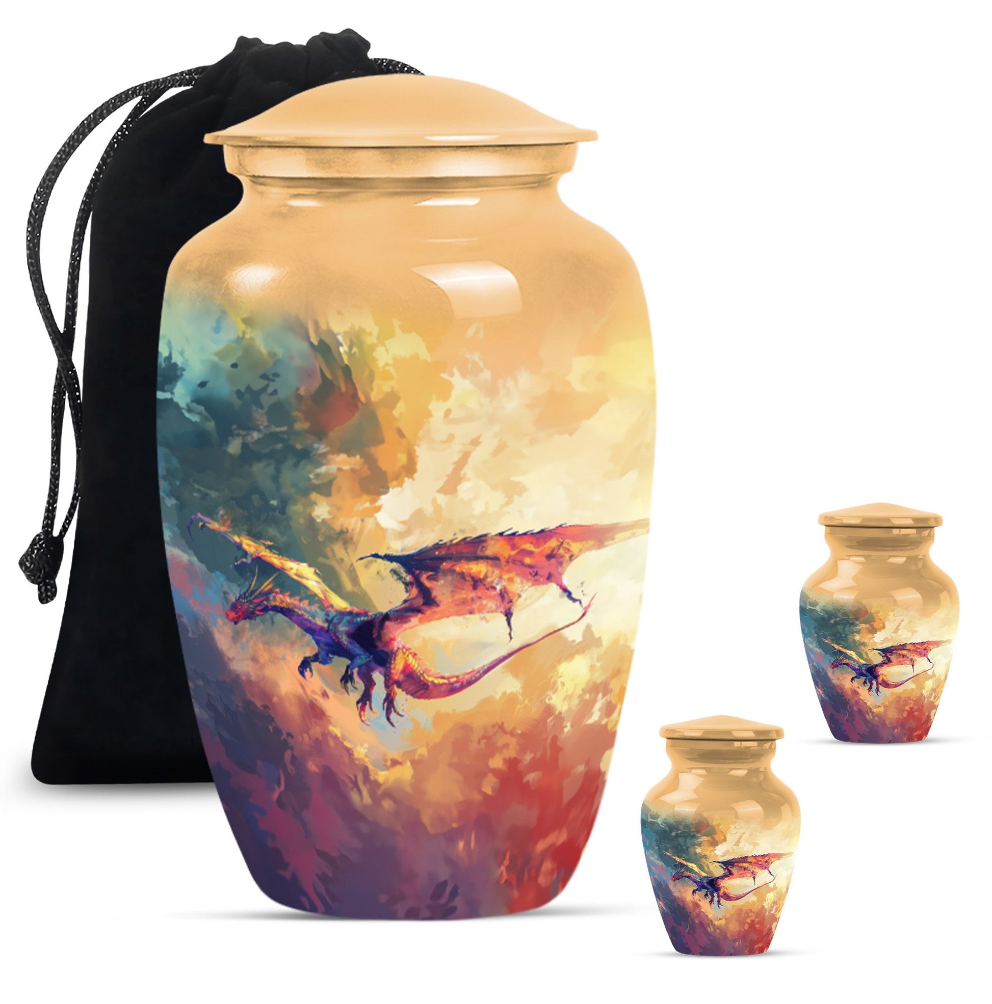 Dragon Theme Large Urn With 2 Keepsake Urn