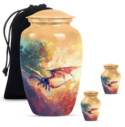 Dragon Theme Large Urn With 2 Keepsake Urn