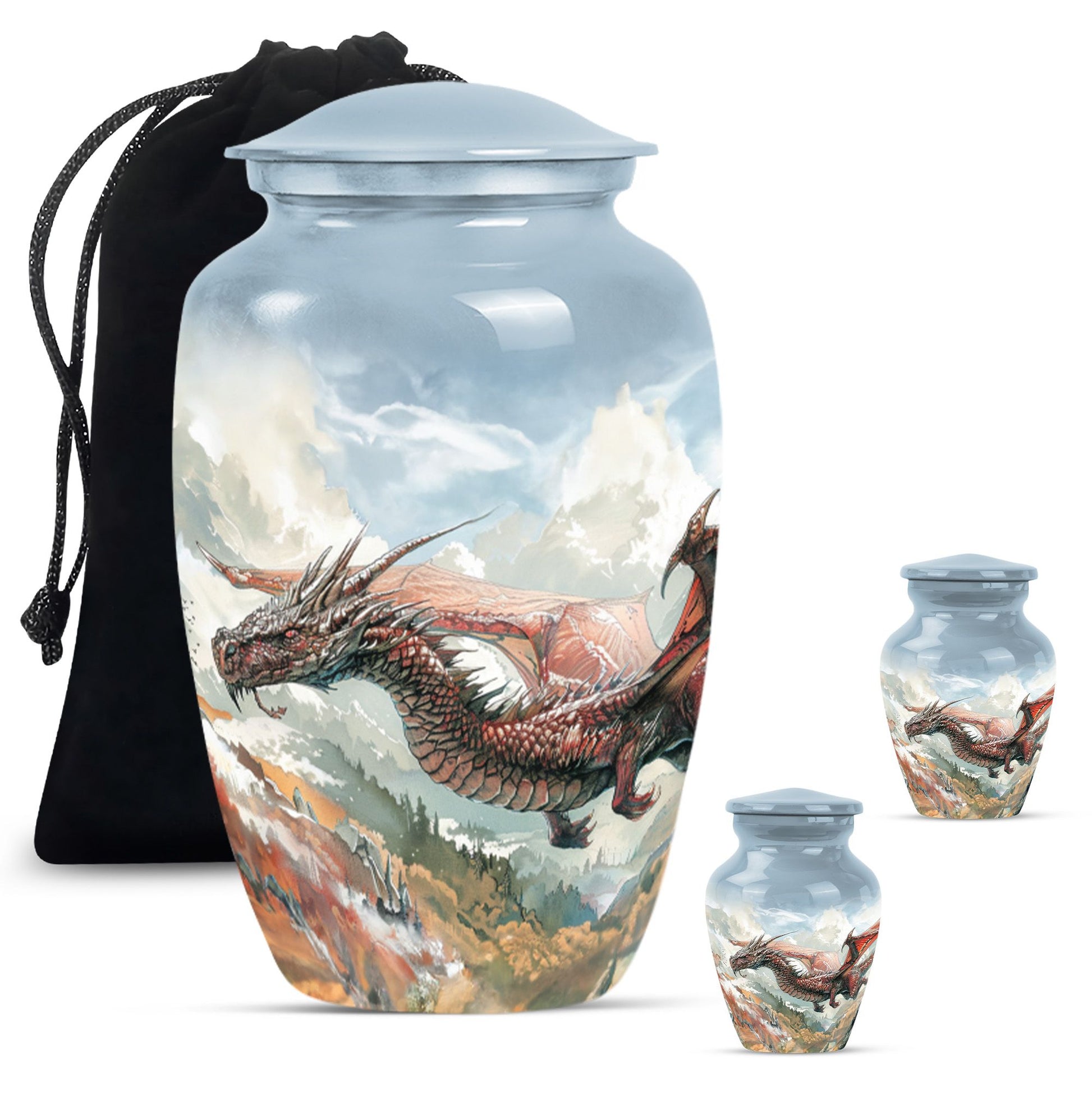 Dragon Theme Large Urn With 2 Keepsake Urn