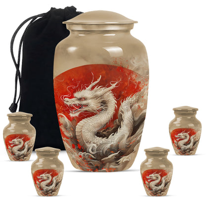 Dragon Theme Large Urn With 4 Keepsake Urn