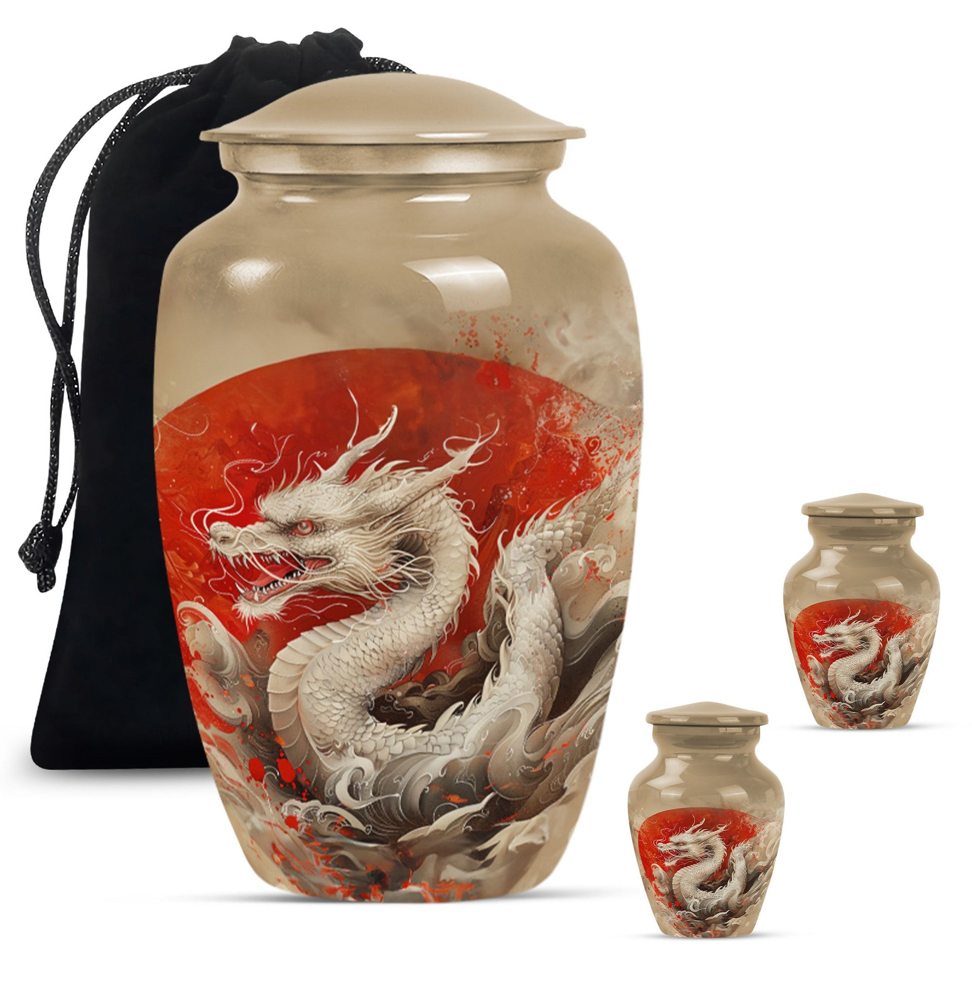 Dragon Theme Large Urn With 2 Keepsake Urn