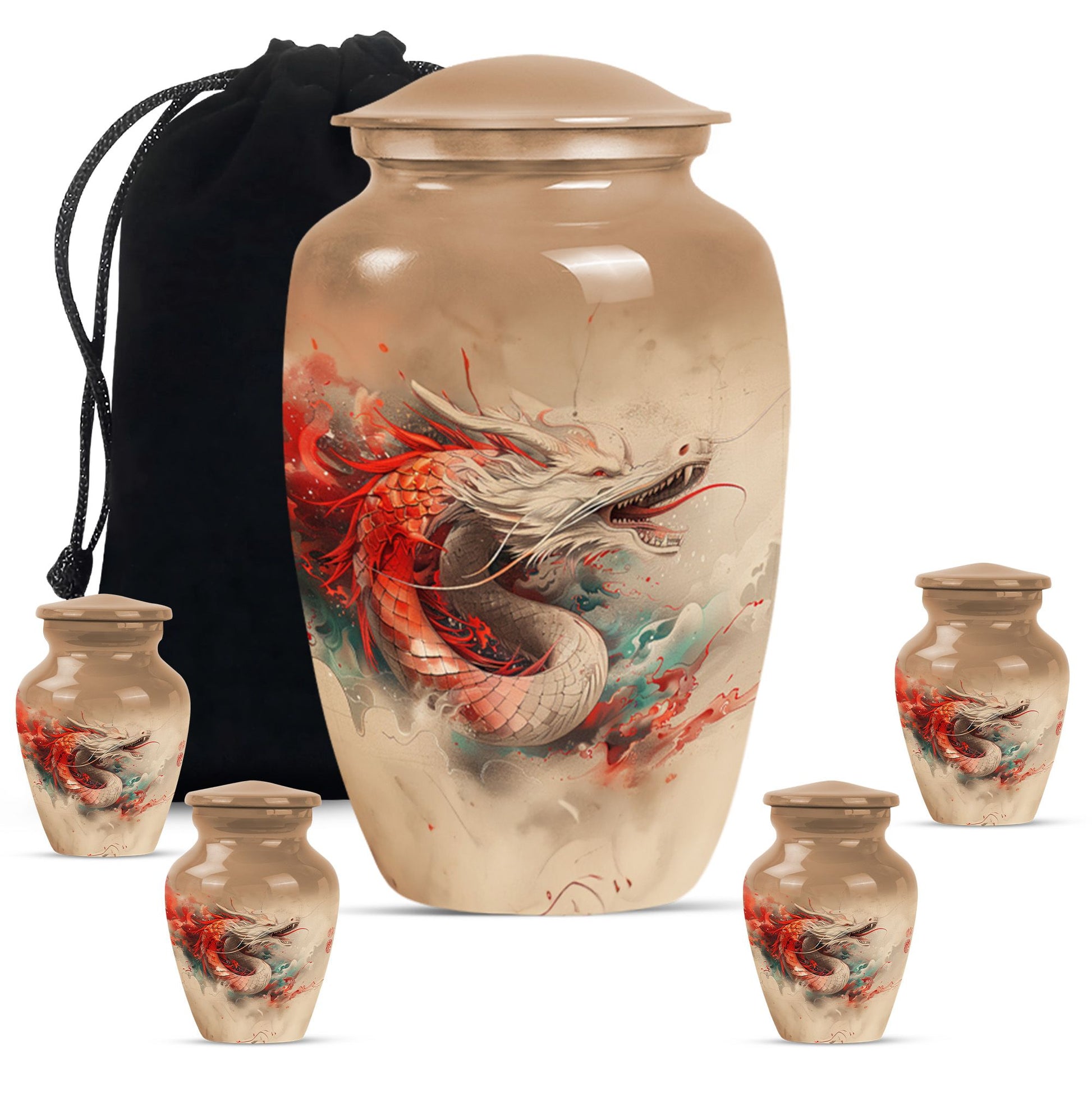 Dragon Theme Large Urn With 4 Keepsake Urn