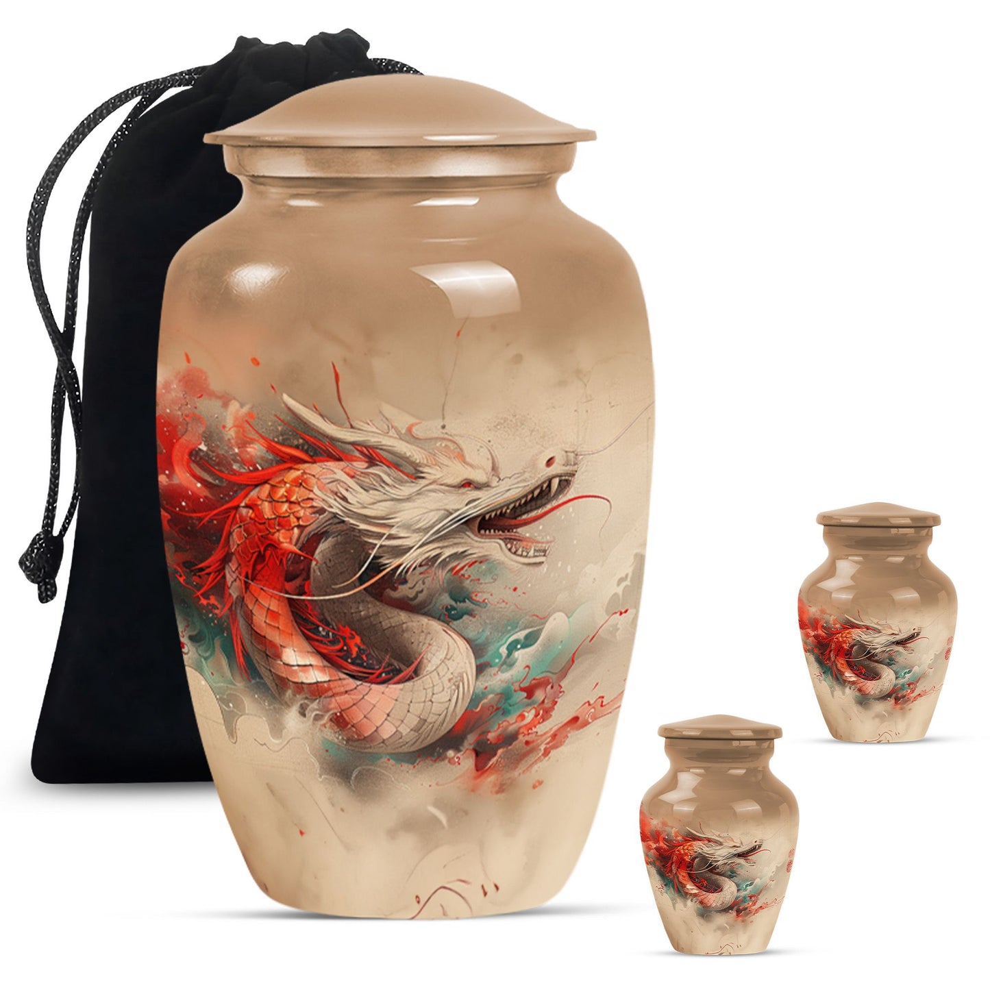 Dragon Theme Large Urn With 2 Keepsake Urn