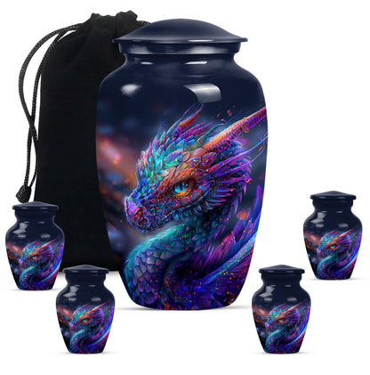Dragon Theme Large Urn With 4 Keepsake Urn