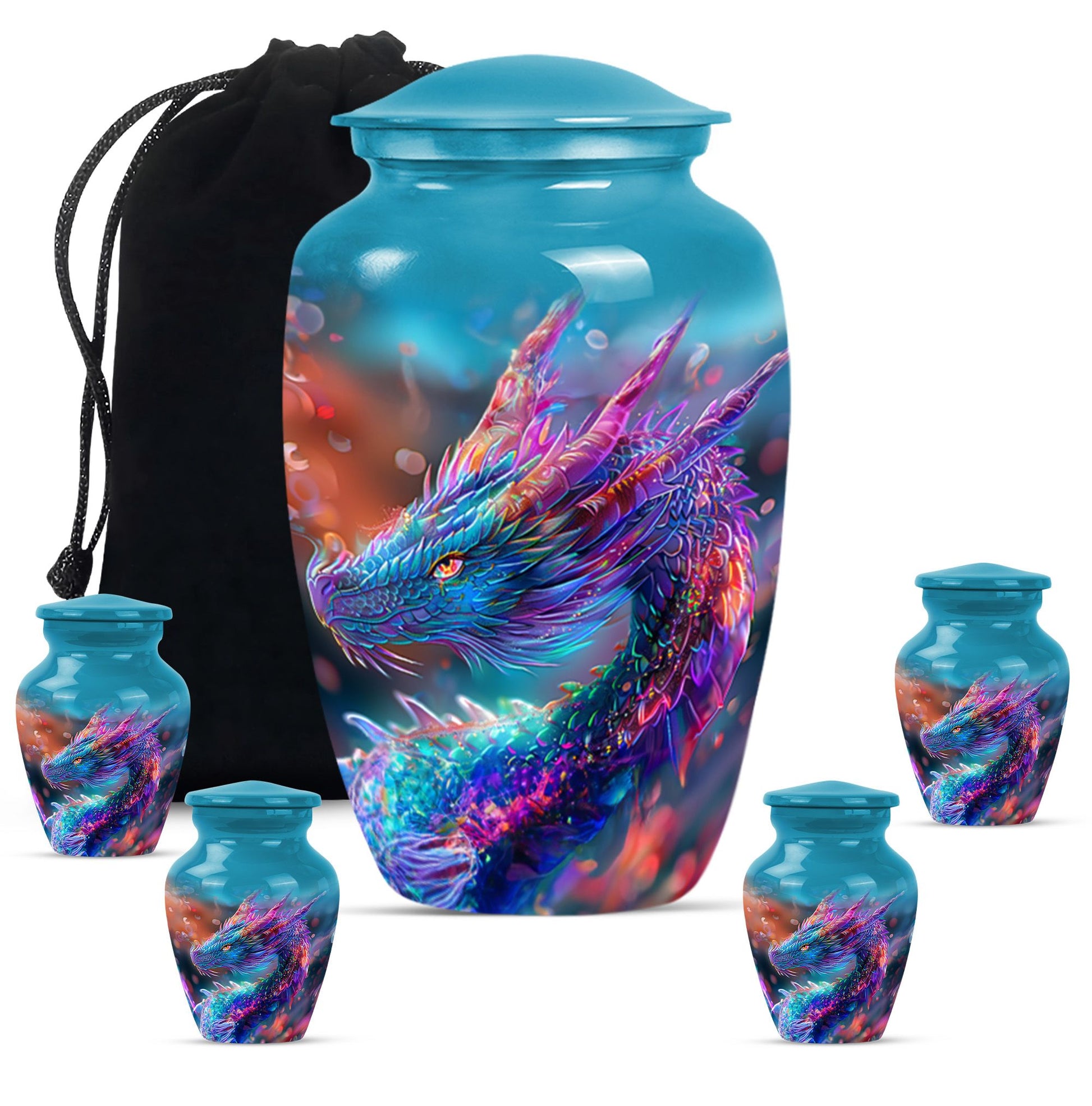 Dragon Theme Large Urn With 4 Keepsake Urn