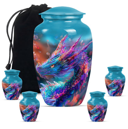 Dragon Theme Large Urn With 4 Keepsake Urn