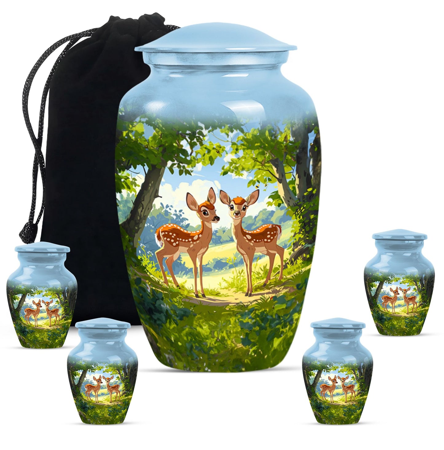 Deer Theme Large Urn With 4 Keepsake Urn