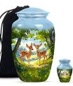 Deer Theme Large Urn With 1 Keepsake Urn