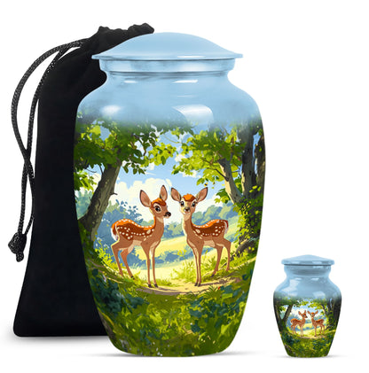 Deer Theme Large Urn With 1 Keepsake Urn