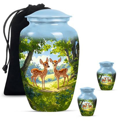 Deer Theme Large Urn With 2 Keepsake Urn