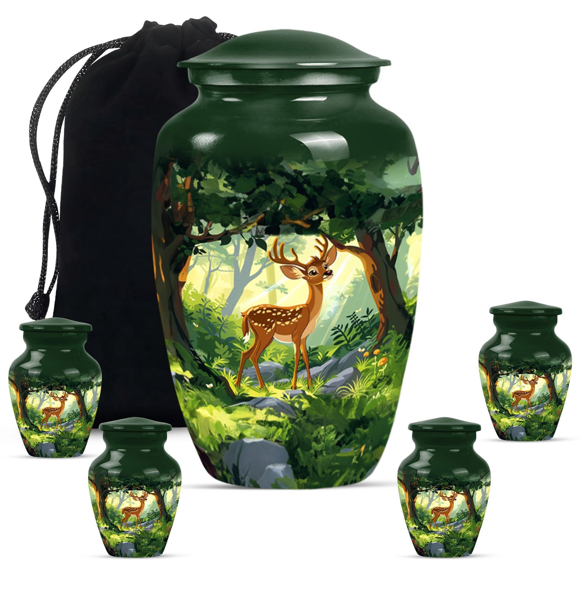 Deer Theme Large Urn With 4 Keepsake Urn
