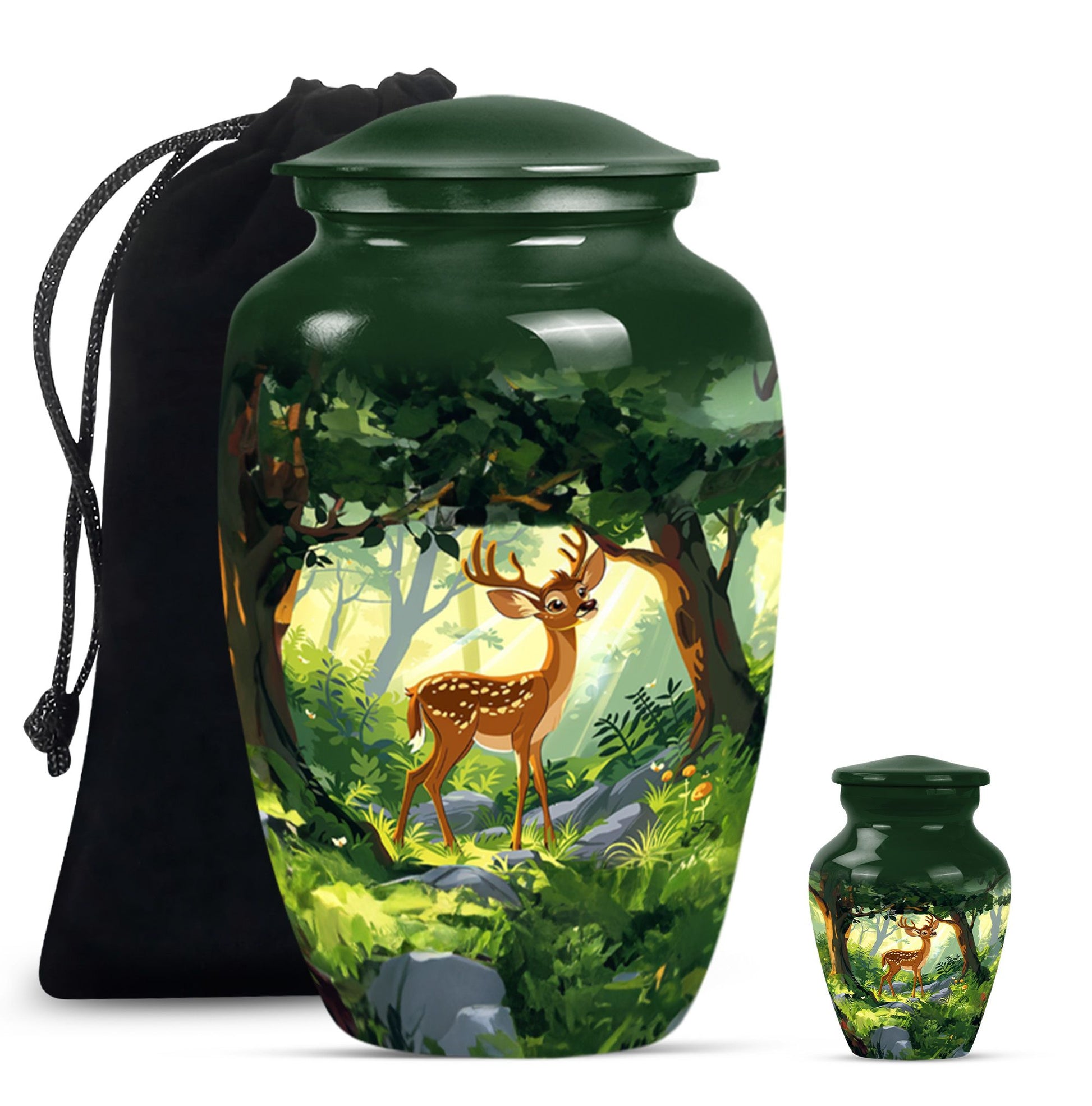 Deer Theme Large Urn With 1 Keepsake Urn