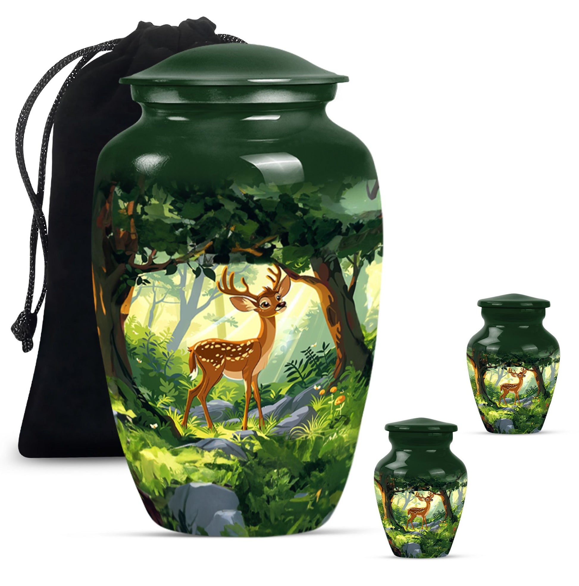 Deer Theme Large Urn With 2 Keepsake Urn