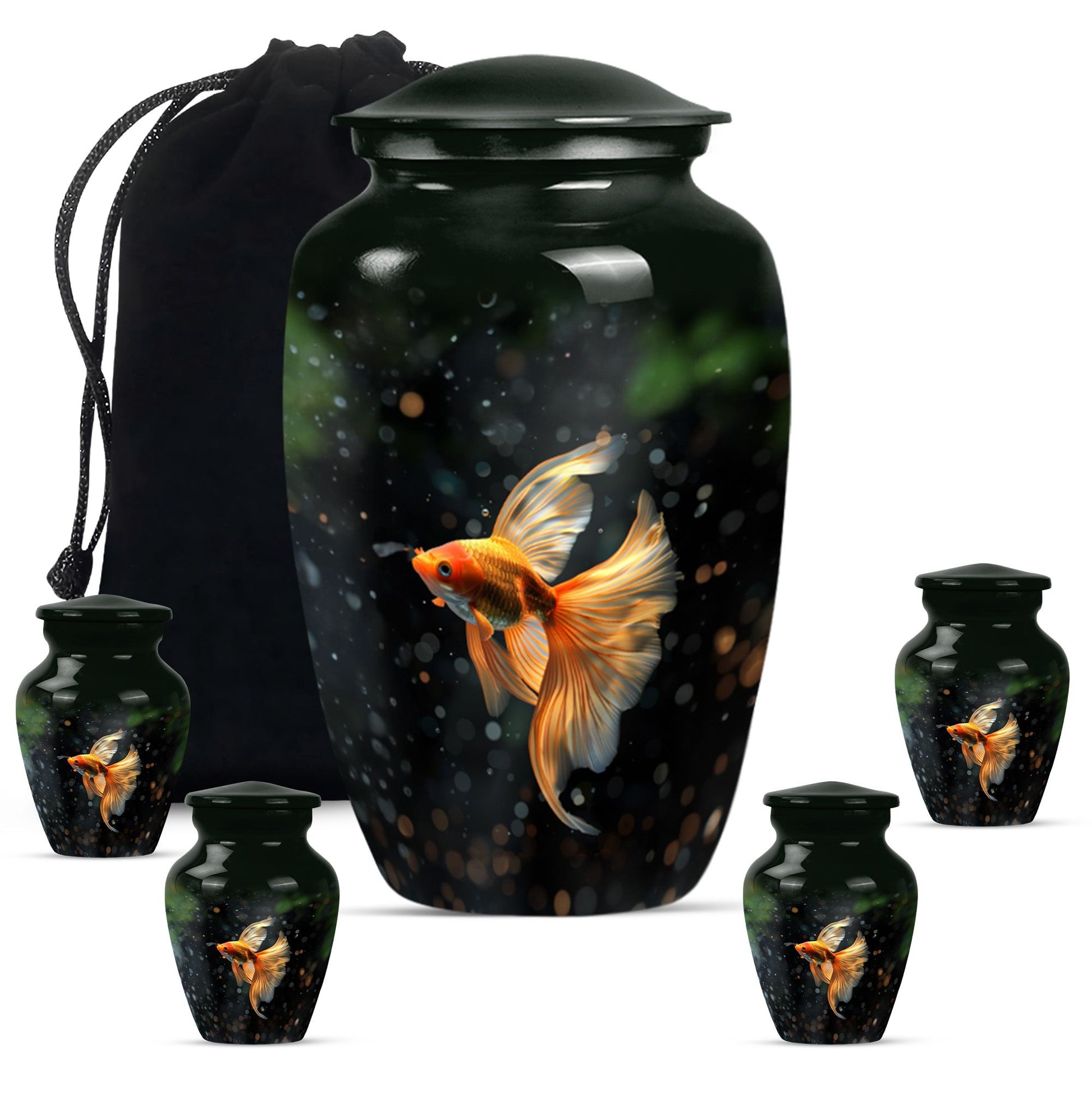 Fish Theme Large Urn With 4 Keepsake Urn