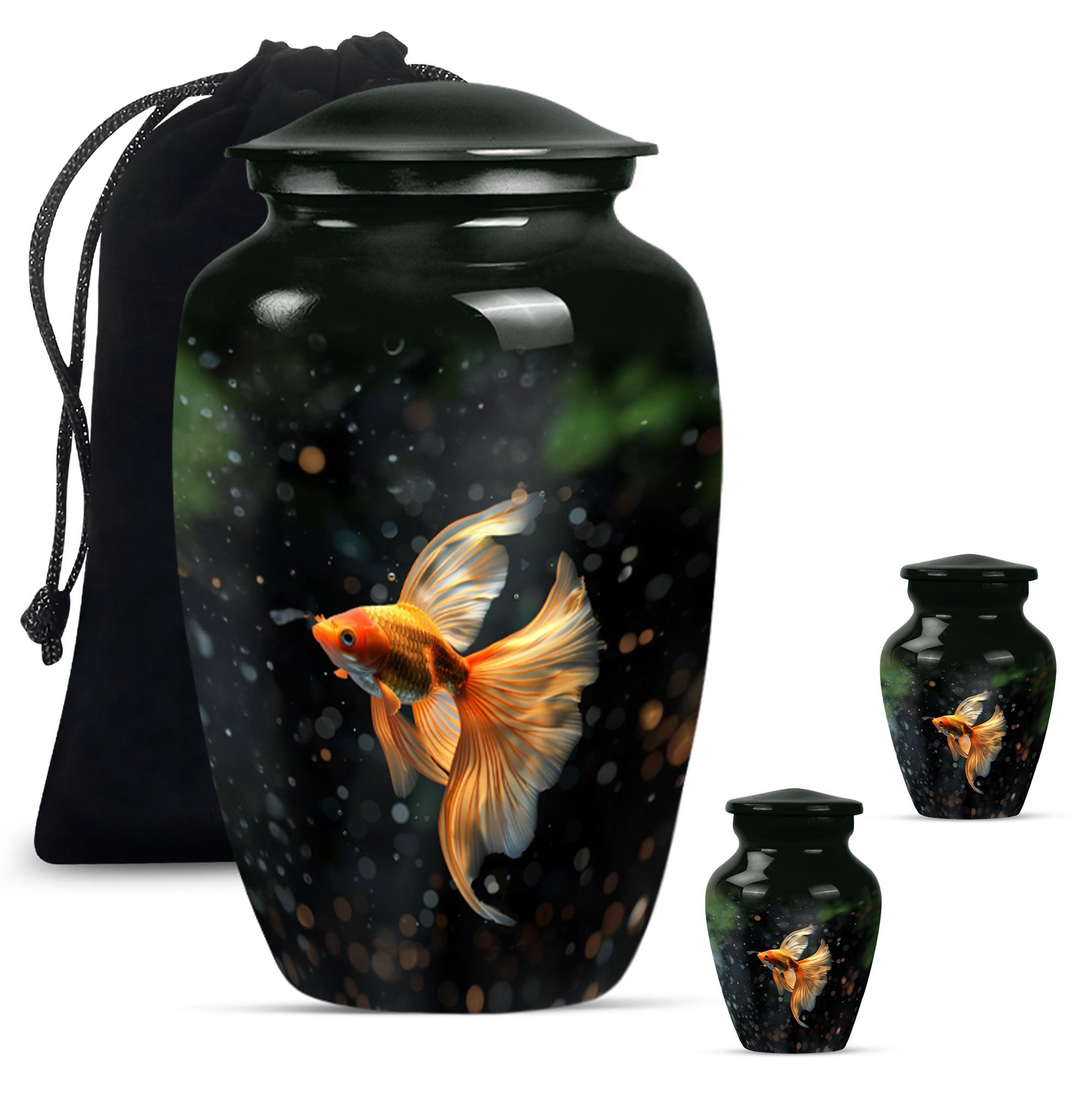 Fish Theme Large Urn With 2 Keepsake Urn