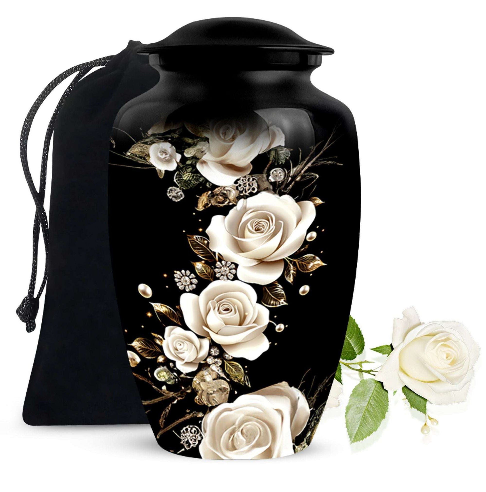 White Rose Funeral Adult Urn –  Flower Cremation Urn for Human Ashes