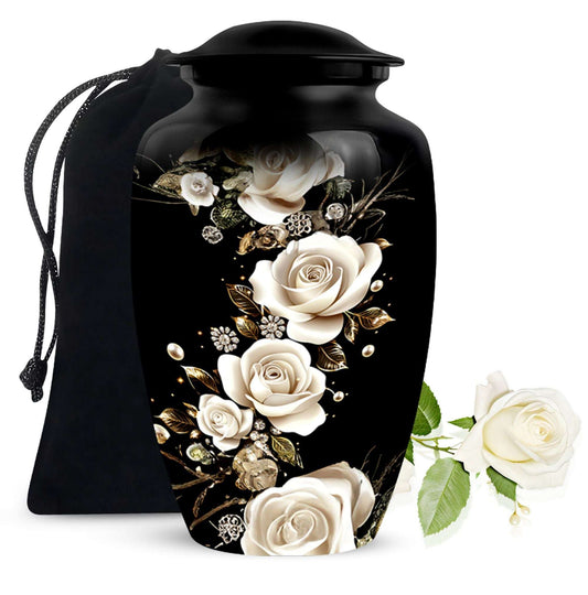 White Rose Funeral Adult Urn –  Flower Cremation Urn for Human Ashes