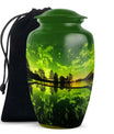 Aurora Borealis Cremation Urn for Adult Ashes - Green Memorial Urn For Cremation