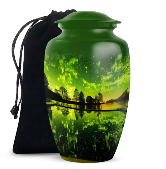 Aurora Borealis Cremation Urn for Adult Ashes - Green Memorial Urn For Cremation