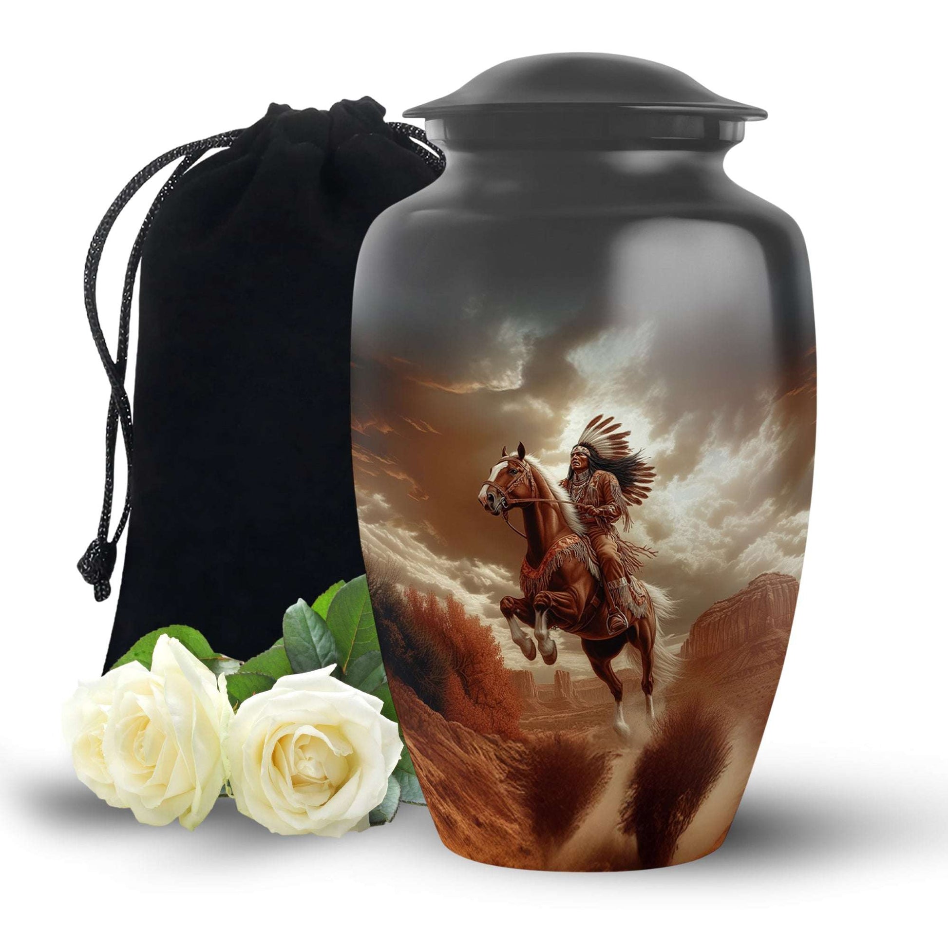 Native American Warrior Cremation Urn – Horse Funeral Urn Ashes For Men