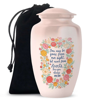Light Pink Cremation Memorial Urn – Pink Floral Tribute with Quote Urn For Mom