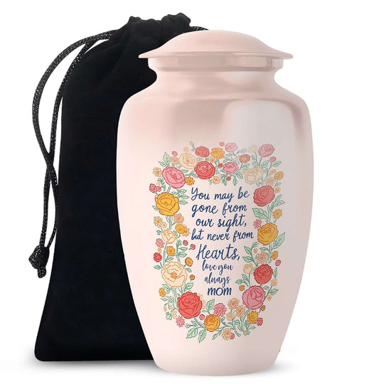 Light Pink Cremation Memorial Urn – Pink Floral Tribute with Quote Urn For Mom