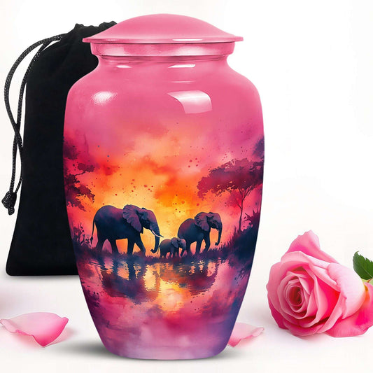 Elephant Family Urn for Ashes – Pink Funeral Urn For Mom Ashes