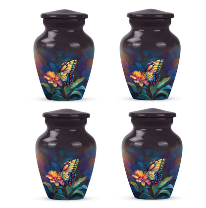 Charcoal Black Butterfly Cremation Urn side profile showing urn shape - elegant classic butterfly relief with fine detailing - 10 inch aluminum urn for cremated remains