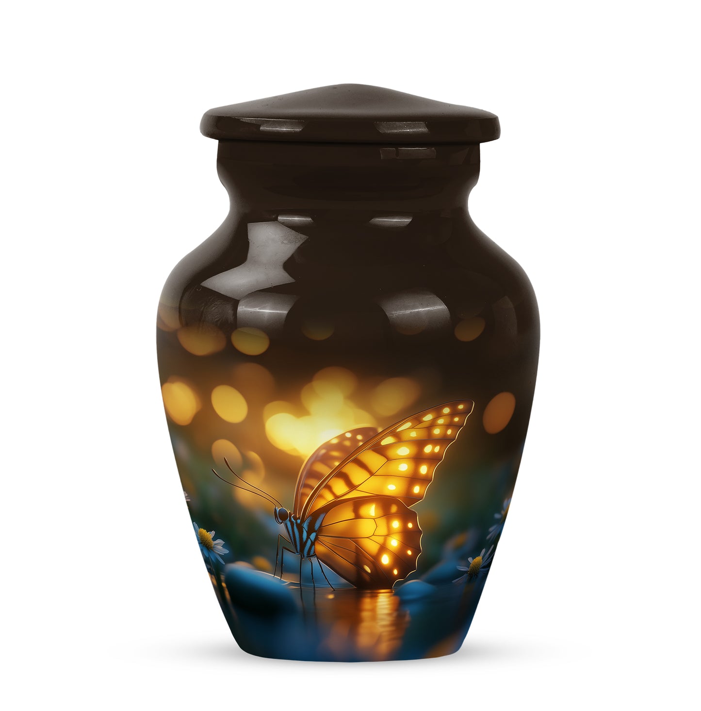 Personalized Black Heavenly Butterfly Cremation Urns for Human Ashes - 10-inch, 200 cu in - Yatskia