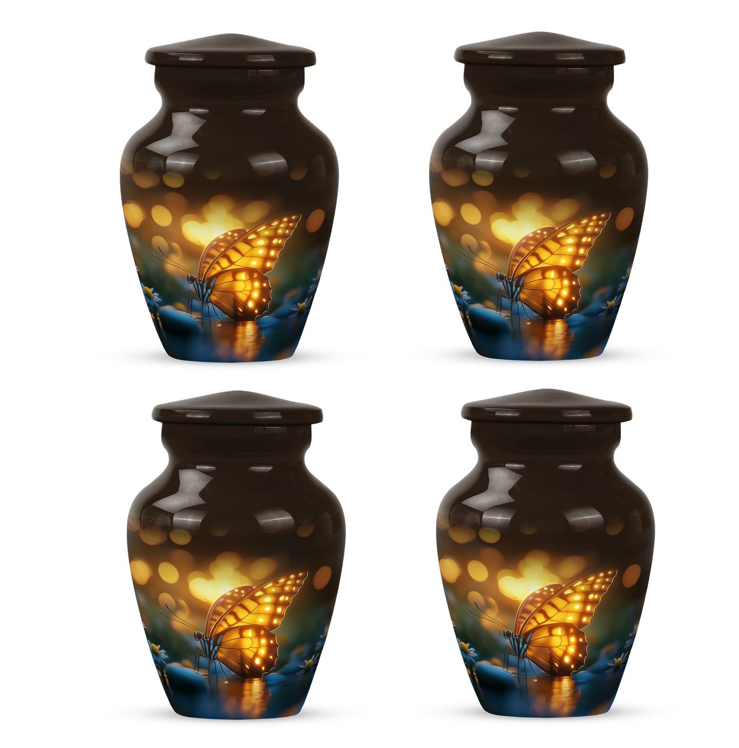 Charcoal Black Butterfly Cremation Urn side profile showing urn shape - elegant classic butterfly relief with fine detailing - 10 inch aluminum urn for cremated remains