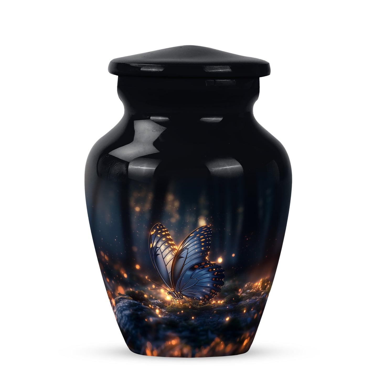Personalized Butterfly Cremation Urns - Wondrous Black 10-inch, 200 cu in - Yatskia