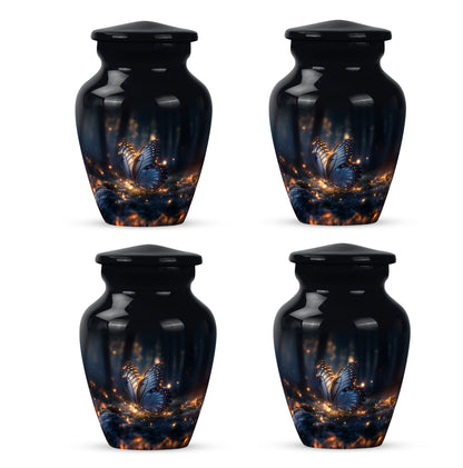 Ebony Butterfly Cremation Urn side profile showing urn shape - timeless butterfly motif etched into premium metal - 10 inch aluminum urn for cremated remains