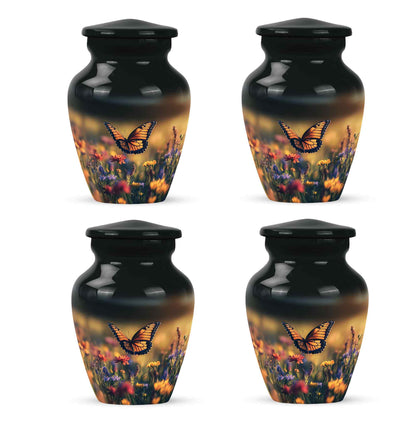 Onyx Black Butterfly Cremation Urn side profile showing urn shape - elegant classic butterfly relief with fine detailing - 10 inch aluminum urn for cremated remains
